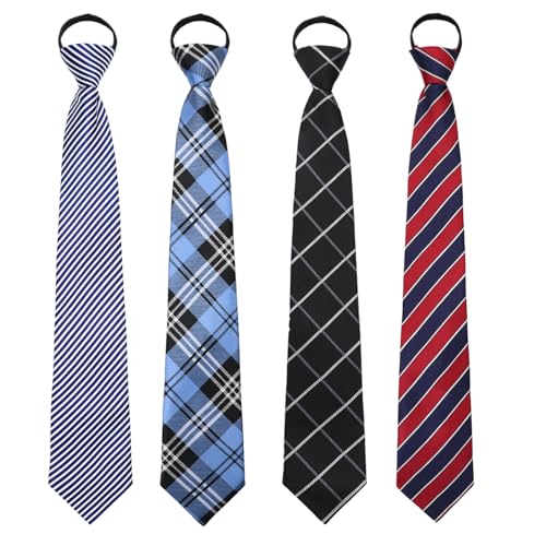Image of Mens Ties Zipper Ties for Men, Pre Tied Mens Tie 4 Pack Adjustable Mens Neckties for Business Wedding Party