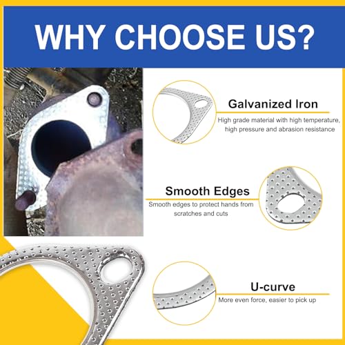 Image of 2PCS Car Exhaust Gasket, 2 Inch 2-Bolt Exhaust Pipe Flange Gasket, Standard Exhaust Gasket with Bolts & Nuts, High Temp Exhaust Manifold Gasket Replaces #120-06310-0002 (2 inch)