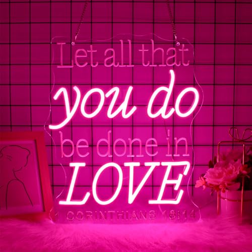 Image of Neon Signs for Wall Decor, JGHTURIE Let All That You Do Be Done in Love Neon Sign LED Wall Light up USB Powered Home Signs for Party Club Event Decoration