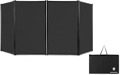 PRORECK DJ Foldable Facade Portable Event Booth Panels 4 Detachable Metal Frame Projector Display Scrim Panel with Carry Bag (black)