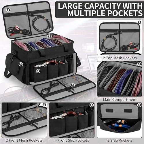 Image of IBVIVIC Cable File Bag With Adjustable Dividers Dj Gig Bag for Cables, Cords,DJ Gear,Sound Instrument and Accessories 16L x 11W x 12H inch, Grey