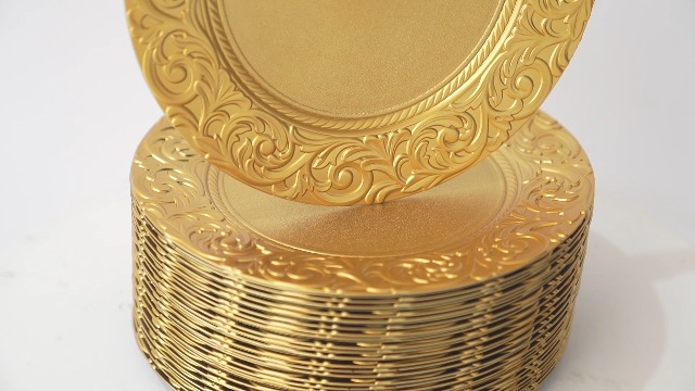 Set de 100 platos decorativos redondos de 13'' plateados miniatura 7