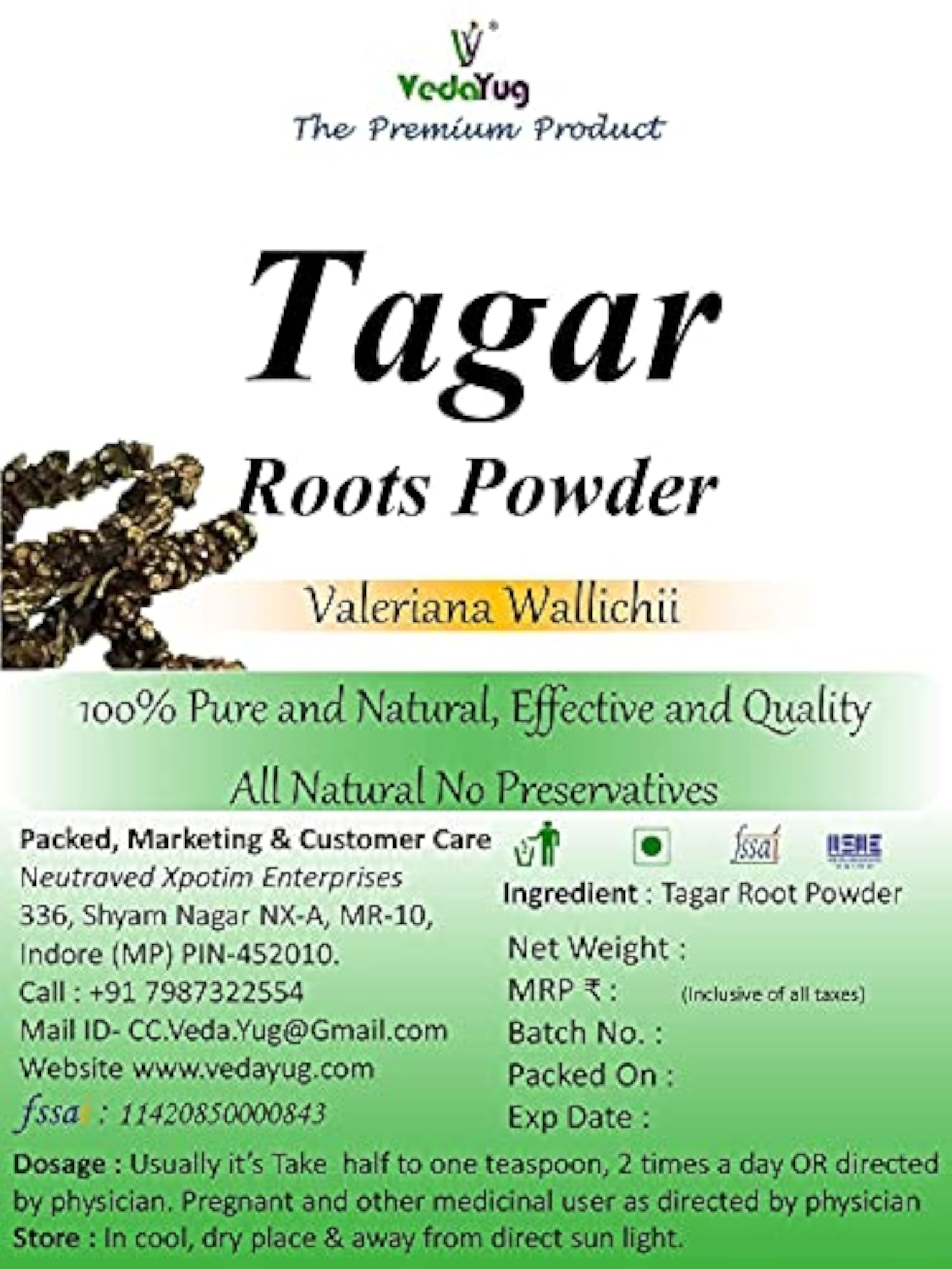 Tagara Powder Pack in Zipper, 100g