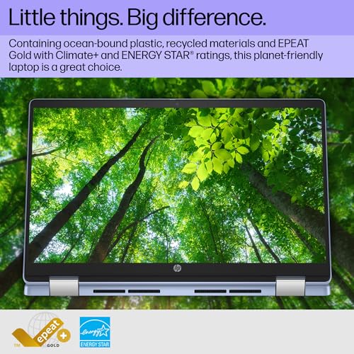 Image of HP Chromebook x360 14 2-in-1 Touchscreen Laptop (14 inch HD, Intel N200, 4GB RAM, 128GB SSD + 64GB SD Card) for Home, Students, HD Webcam, Wi-Fi 6, Long Battery Life, Thin & Light, Chrome OS, Sky Blue