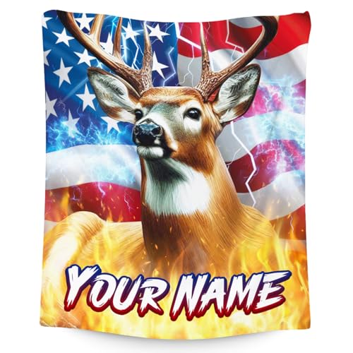 Hunting Gifts for Boys Men - Personalized Deer Blanket with Name - Cool Soft Cozy Throw for Bed - 4 Sizes