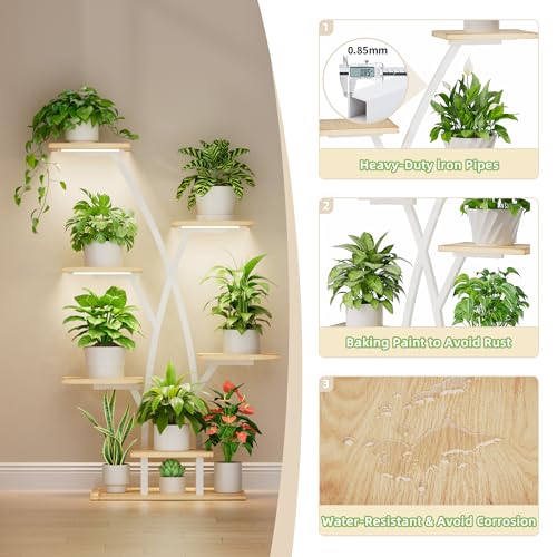BACEKOLL Pflanzenständer mit Wachstumslicht - 7 Ebenen Blumenständer 105cm Metall Holz Pflanzenregal - Innen & Außen Blumentreppe… – Ansicht 5