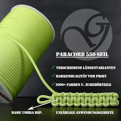 Ganzoo Paracord 550 Seil Schwarz 4mm Schnur Typ 3, Nylon & Polyester, ideal für Basteln von Hundeleine Halsband Armband/Camping Survival und Outdoor 3 Meter Allzweckseil 7 Innenstränge