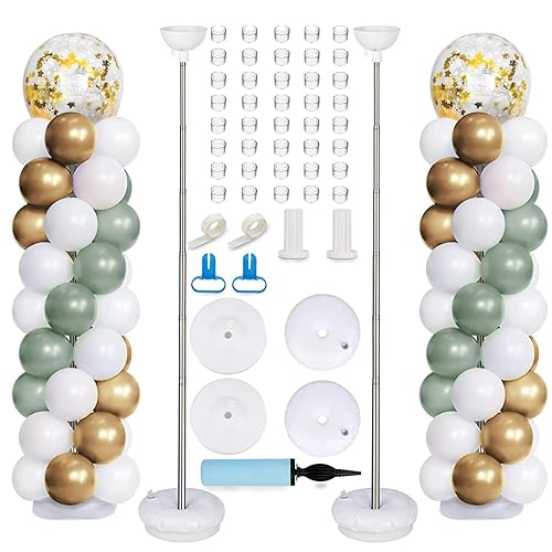 AM ANNA Balloon Column Kit Set of 2 Metal Adjustable Balloon Stand 8ft Balloon Tower Stand Kit with Base for Floor Balloon Stand Kit Decorations for Baby Shower Graduation Birthday Wedding Party
