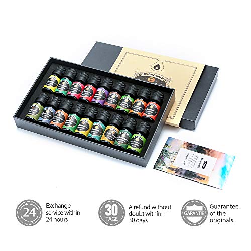 Set etherische oliën, 18 x 10 ml, theeboom, lavendel, eucalyptus, wierook, citroengras, rozemarijn, sinaasappel, munt… - Afbeelding 8