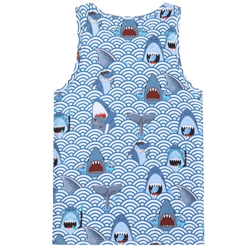 Camiseta de tirantes para mujer con divertido patrón de dibujos animados de tiburones - Camiseta sin mangas de verano con estampado integral | Camiseta informal para la playa y el tiempo libre con