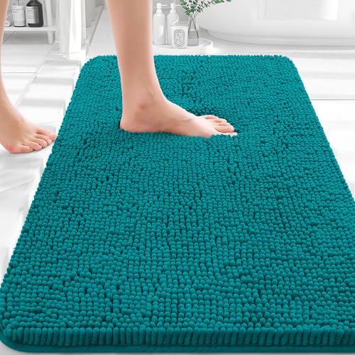 Image of OLANLY Bathroom Rugs 32x20, Extra Soft Absorbent Chenille Bath Rugs, Rubber Backing Quick Dry, Machine Washable Bath Mats for Bathroom Floor, Tub and Shower, Home Decor Accessories, Deep Lake