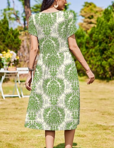 Image of Zeagoo Midi Length Dress for Women Summer Casual Floral Dress with Pockets Aline Flowy Dress Modest Trendy Vocation Outfit Hawaiian Dress Loose Tshirt Dress with Pockets,m