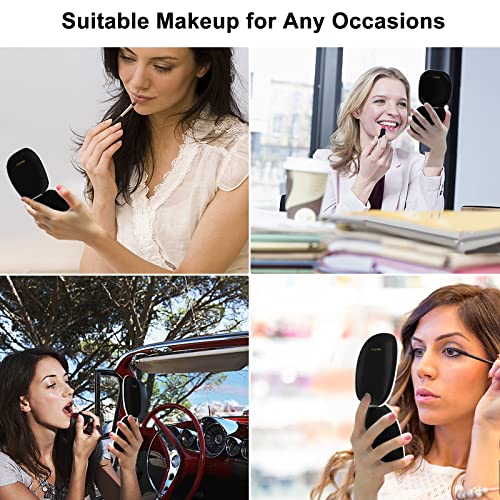 Lighted Compact Mirror, 2-Sided 1X/10X Lighted Magnifying Mirror Rechargeable- 56 Leds, 3 Colors & Brightness Adjustable, 4" Portable Mirror (Black) #TOP6