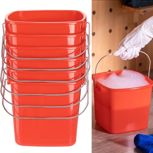 Image of Zhehao 6 Pcs 3 Quart Bucket for Cleaning Small Sanitizer Bucket for Restaurant Square Plastic Pail with Handles for Home, Offices, Commercial Use, Food Service(Red)