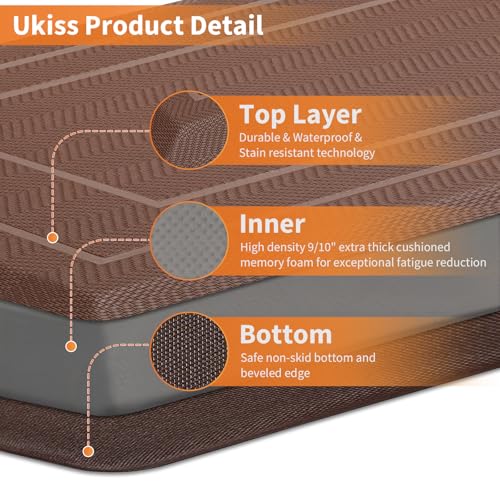 Image of UKISS 9 /10 inch inch Extra Thick Cushioned Anti Fatigue Kitchen Mat, Waterproof High Density Foam Standing Desk Mat, Non-Slip Ergonomic Comfort Mat for Kitchen, Office,Workstation (Brown, 20 inch X 32 inch)