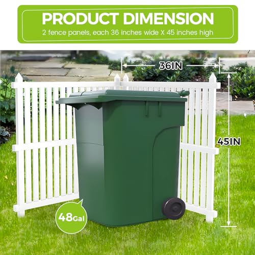 WEEDING 36"W X 45"H Outdoor Privacy Screen, Vinyl Air Conditioner Fence with Metal Stake, No Dig Trash Can Enclosure for Outside- 2 PVC Panels, White, Vertical, X-SPVC-4536 - Thumbnail 2