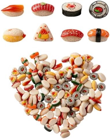 80pcs Assorted Mini Onigiri Sushi Resin Beads（Mixed delivery）, Cream Glue Craft Kit for Jewelry Phone Case Home Decoration Supplies image 2