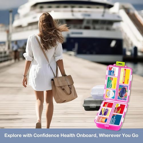 Image of 3 Pack Extra Large Pill Organizers with Medicine Labels, Pink White Grey | Includes 3 extra large cases with 3x161 labels and 10 compartments each for 7-day planning and travel