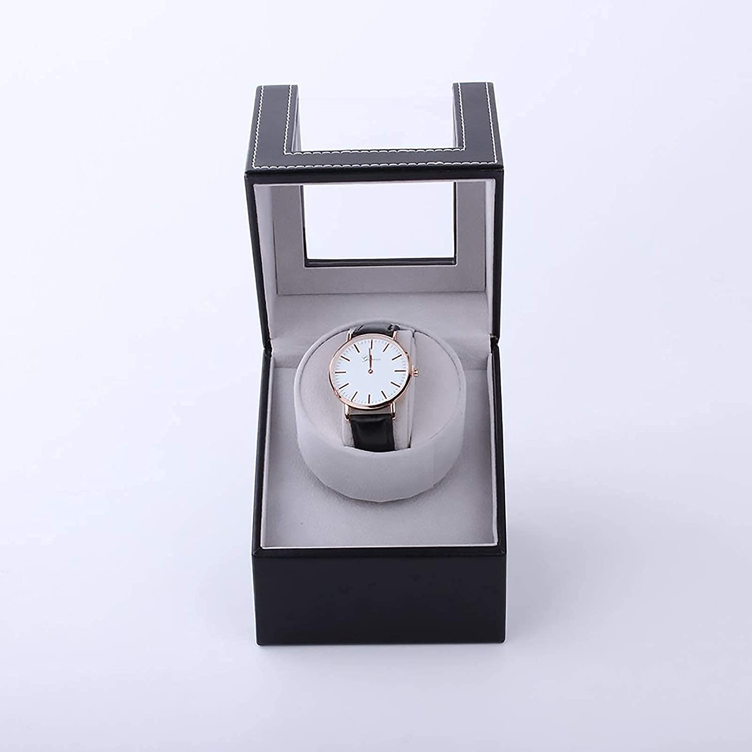 High Class Motor Watch Shaker Reloj de Pulsera Winder Case Holder Display Reloj mecánico automático Turntable Winding Watch Caja de Almacenamiento Marrón Negro (Negro)