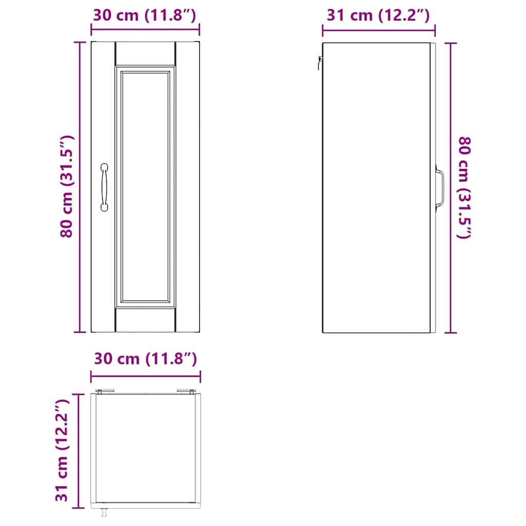 Lot de 2 armoires murales Porto - Blanc brillant - 30 x 31 x 80 cm - Étagère de cuisine pour rangement - Montage mural - Design moderne - En bois durable - Organiseur de cuisine polyvalent