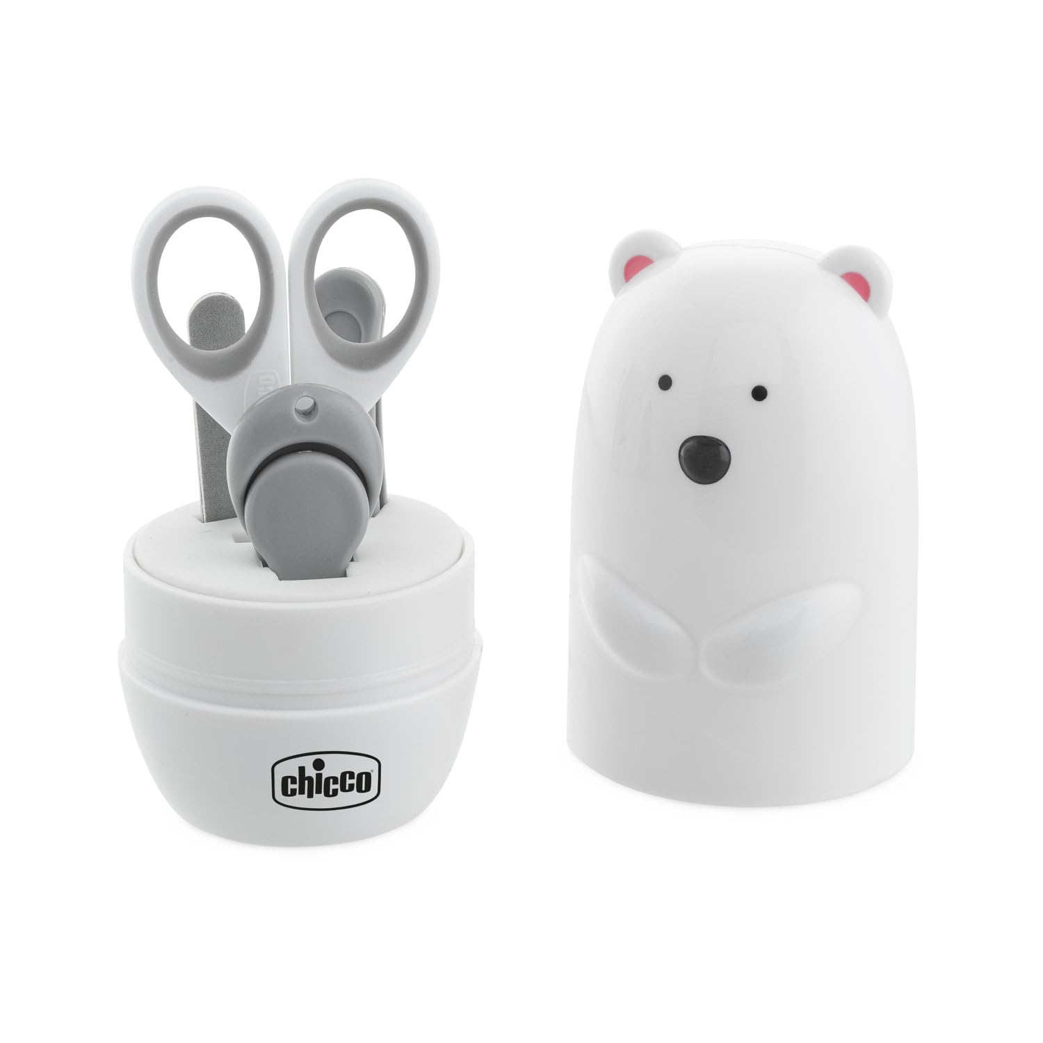 Chicco Maniküre-Set Eisbär für Kinder, bestehend aus Schere, Nagelknipser, Pinzette, Feile