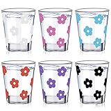 Roshtia 6 Pcs 1.5 oz Cute Shot Glasses Bulk Daisy Tequila Flower Shot Glass Heavy Base Glass Cups for Women Gifts Birthday Party Bride Shower Wedding