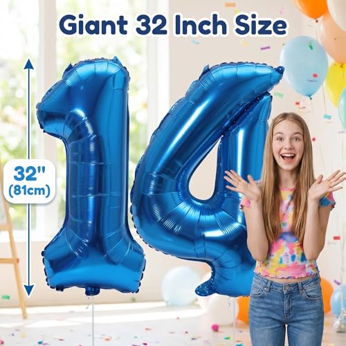 Image of YPSelected 32 Inch Large Foil Helium Number Balloon Birthday Wedding Party 0-9 (Blue, 4)