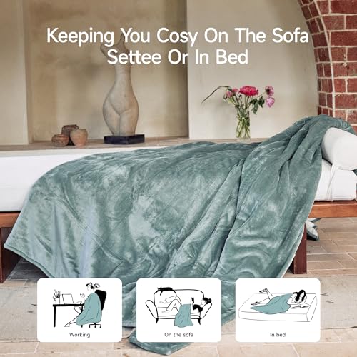 GOTCOZY Heated Blanket - Queen Size Electric Blanket with Dual Controller, 6 Heating Levels & 10 Hour Auto Off, ETL Certified (84x90 Inch Green)