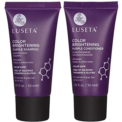 Luseta Color Brightening Purple Shampoo and Conditioner Travel Kit for Blonde and Gray Hair -Infused with Cocos Nucifera Oil to Help Nourish, Moisturize and Condition Hair, 2x1.01oz