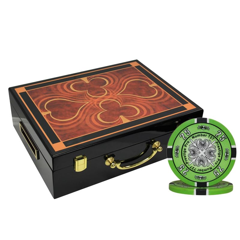 MRC POKER 500pcs Prestige Pro (Printed Design) Poker Chips Set with High Gloss Wood Case Custom Build