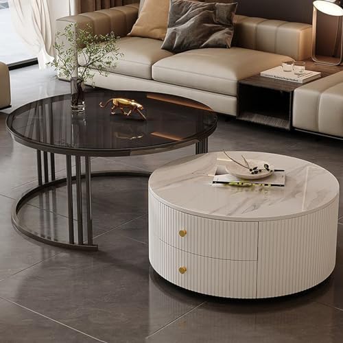 Juego de 2 mesas auxiliares redondas modernas con gran almacenamiento, fácil mantenimiento para sala de estar, dormitorio, oficina, balcón, apartamento (gris, 2, 23.6 x 13.7 + 31.4 x 17.7 pulgadas)