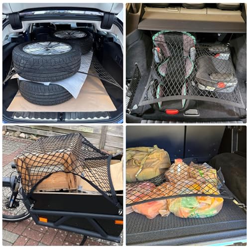 Gepäcknetz Auto 80X60cm Kofferraumnetz Erstreckt Sich auf 160x120cm Elastisches Kofferraum Netz mit 4 Haken Gepäcknetz Wohnmobil Ladungssicherung für die Meisten Autos