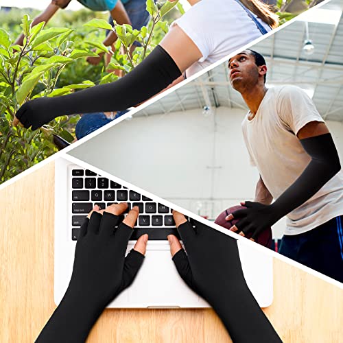 2 pairs copper long gloves carpal tunnel gloves open compression long fit mitten for women men support hands