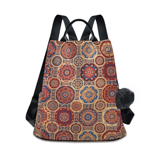 Sac à dos antivol Mandala rouge anti-pickpocket avec poches multiples de rangement urbain