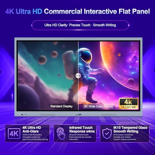 Image of 55 inch 4K Interactive Whiteboard, Dual OS Windows 11 /Android 11 Smart Board with 20-Point Touch & Wi-Fi 6, Wireless Collaboration Hub for Classroom Office Home (Board Only)