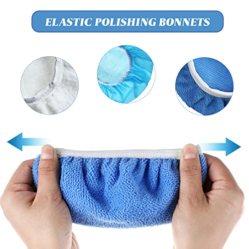 Image of Mudder 20 Pcs Car Orbital Buffer Polisher Pad Bonnet, 7-8 Inches, Blue | Reusable Buffing Pads Cover, Soft Microfiber Wax Bonnet, for Car Polishing Waxing Cleaning, Fits Orbital Buffer Machines