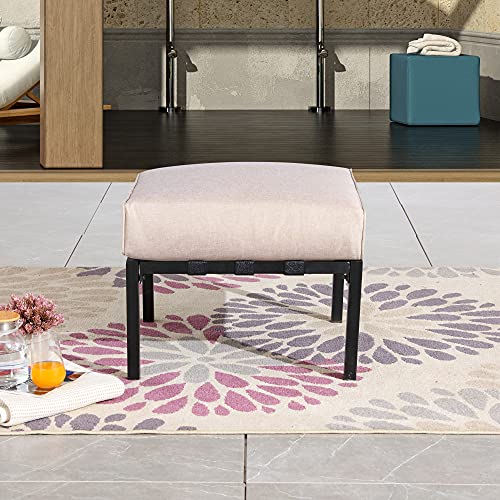 LOKATSE Home 1 Piece Patio Ottoman Metal Outdoor Foot Rest Cushioned Footstool Modern Bistro Furniture for Yard Deck Poolside - Thumbnail 4