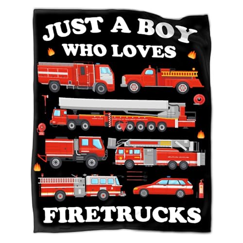 Anydia Just A Boy Who Loves Firetrucks Blanket Gifts for Firetruck Lover 40 x 50 Inch for Kid,Firetruck Fannel Fleece Throw Blanket Super Soft Throws Blanket for Bed Couch Sofa