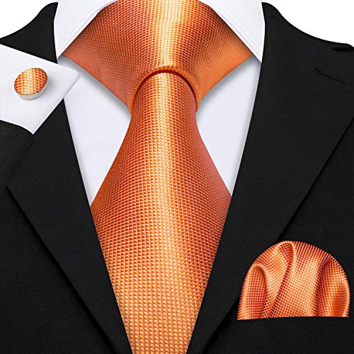 Image of Barry.Wang Tie Sets for Men Silk Stripe Necktie Woven Checkered Handkerchief Cufflinks Formal Business Wedding