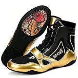 FeoHiys Men's Youth Fashion Boxing Boots Lightweight Artificial Leather Wrestling Shoes, EVA Rubber Sole for Weightlifting, Martial Arts,Black,7.5