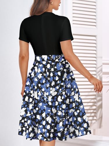 Image of YATHON Womens Elegant Print Notched Neck Slant Pocket Pleated Hem Casual A-Line Dress