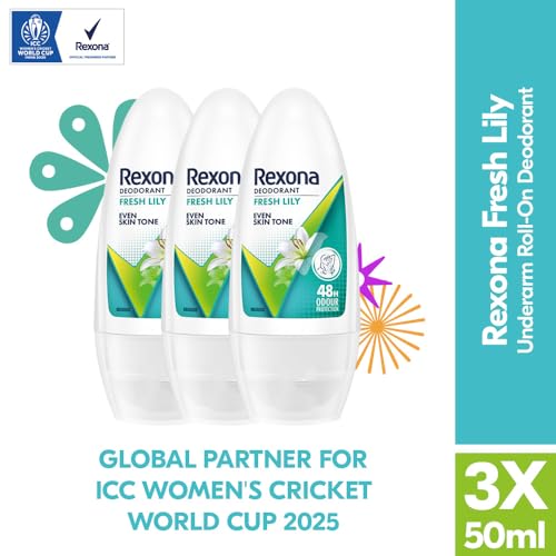Image of Rexona Fresh Lily Underarm Roll-On Deodorant for Women | Even Skin Tone | 48H Odour Protection | 50ML (Combo of 3)