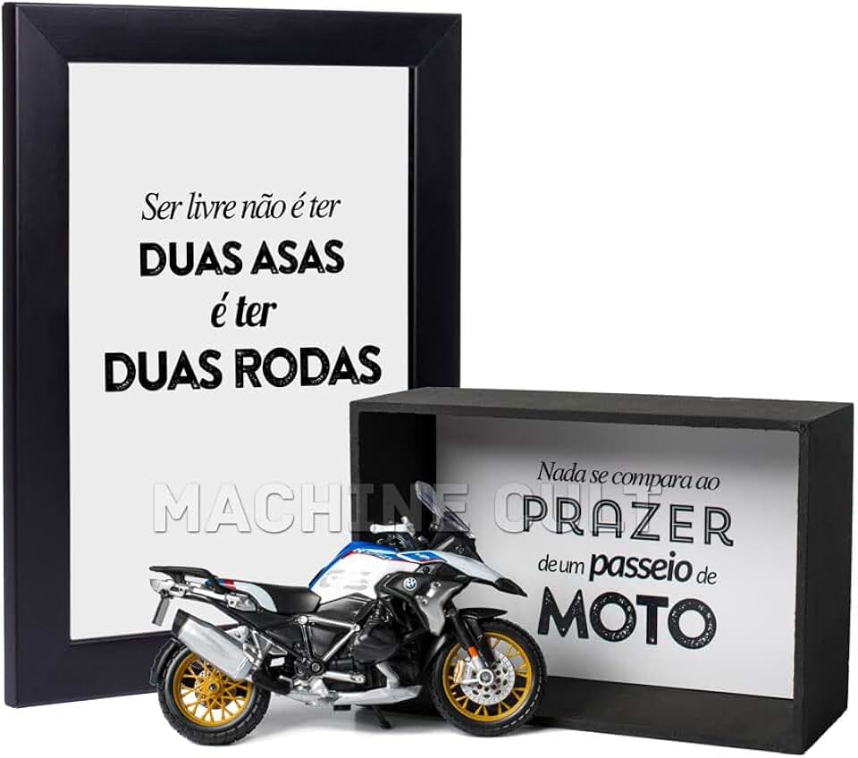 Kit de Miniatura de Moto Big Trail Advendure R 1250 GSc om Expositor e Quadro, Escala 1:18