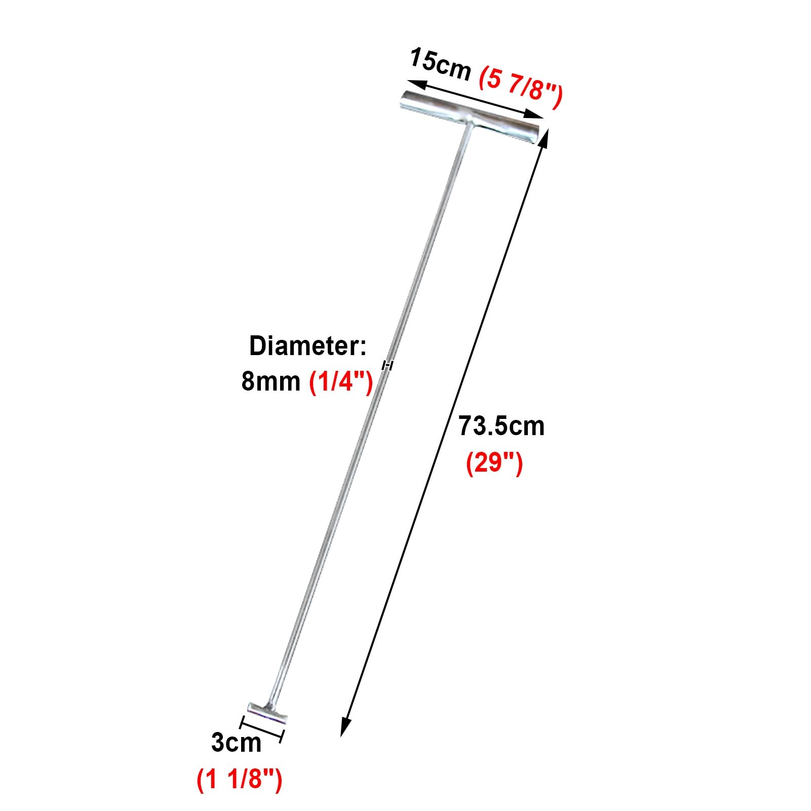 ZIMGOD Silver T Style Manhole Lifting Single Hook, Metal Puller Tool for Pulling Cargo/Removing Covers, Outdoor Multipurpose Storm Drain Cover Key(73.5cm (29