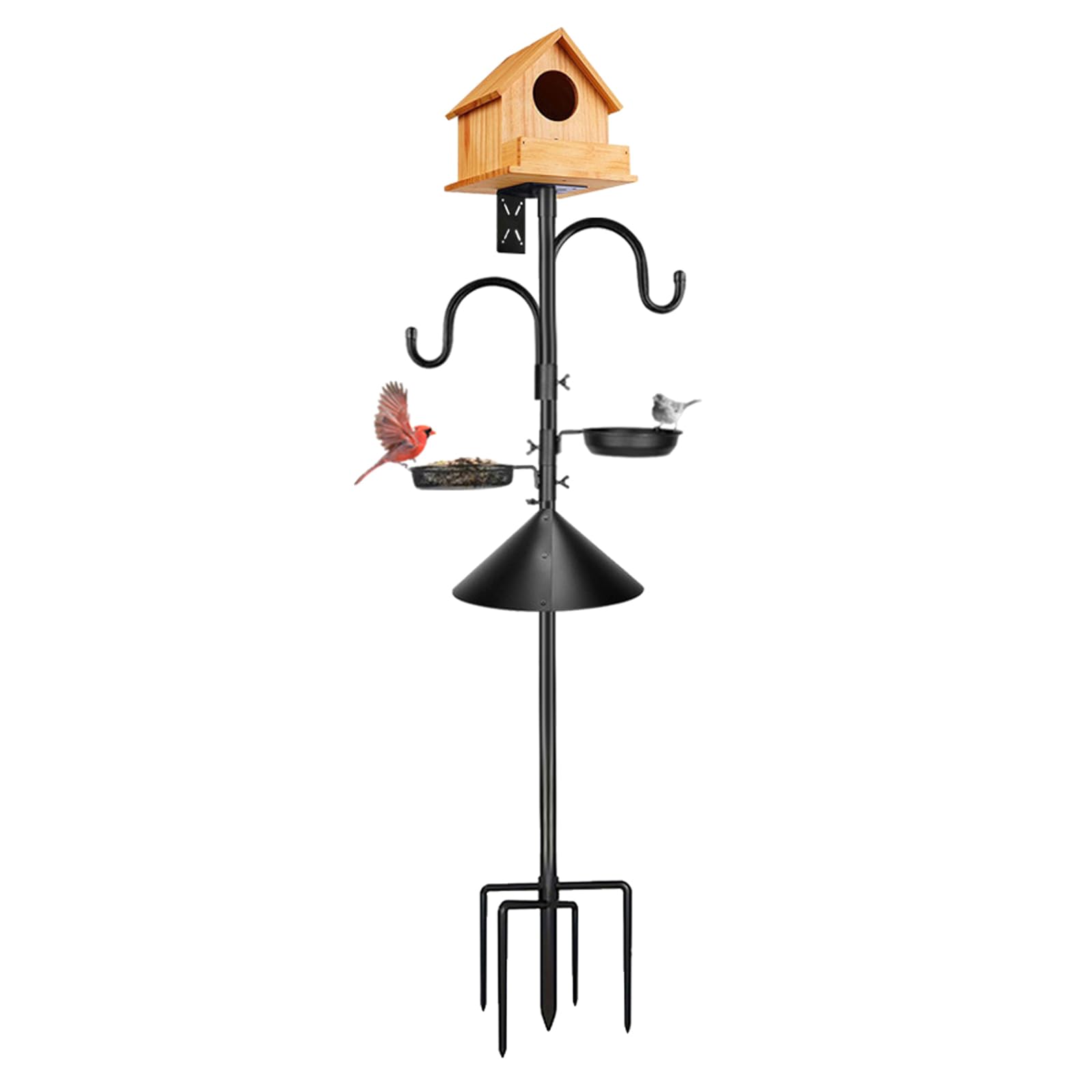 Supporto per mangiatoia per Uccelli in Metallo con Riparo in Legno e 5 Piattaforme sospese per Decorazioni da Giardino Esterno Supporto per mangiatoia per Uccelli Resistente alle intemperie