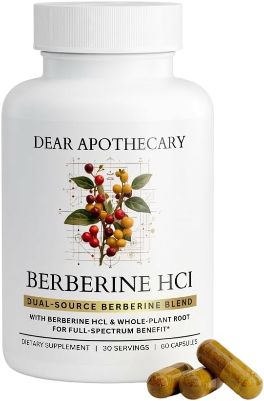 Berberine HCl 1200mg Supplement - Dual Source Bark & Root Extract - Berberis Aristata - USA Grown Botanical Extract - Vegan Non-GMO Gluten-Free Capsules - 60 Count