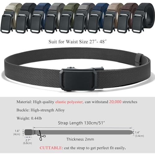 Image of LionVII Ratchet Elastic Stretch Belts, Belt for Men with Automatic Buckle for Men, Adjustable Trim to Fit 27-49 inch Waist