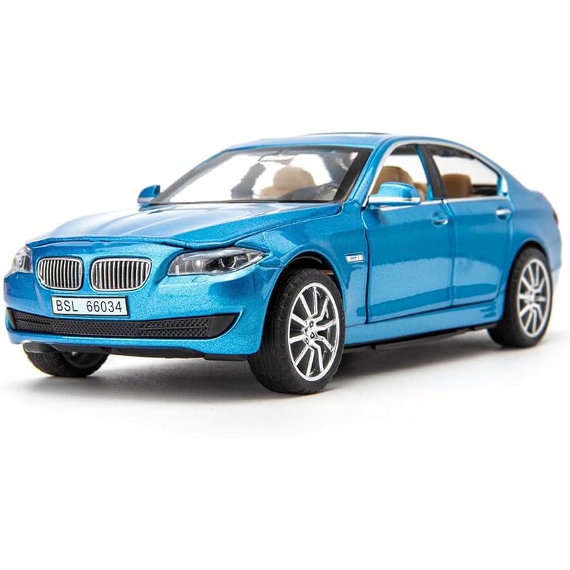 Image of Kids Model 1:32 BM 535I Die Cast Metal Car Pull Back Action Opening Doors with Realistic Engine Sound Lights Toy Car Gift for Boys - Blue