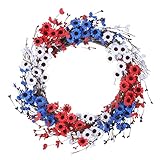 VioletEverGarden Patriotic Wreath,20” 4th of July Wreath July 4th Wreath with Red White Blue Flowers