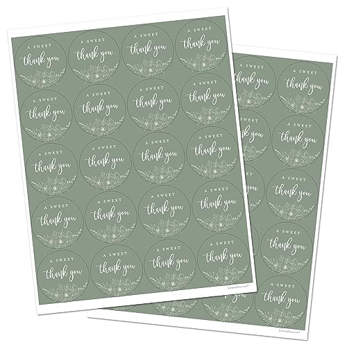 2\" Round A Sweet Thank You Wedding Favor Stickers (Set of 40 Labels) (Sage Green) - Thumbnail 3